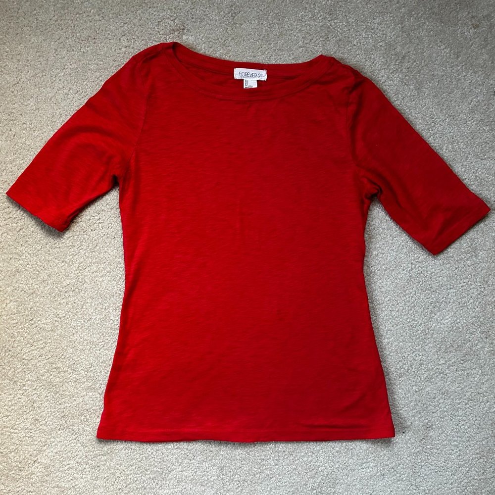 Forever 21 3/4 Sleeve Coral Top